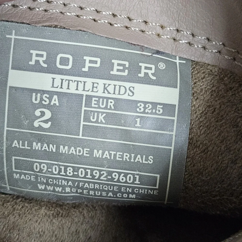 Roper Cowboy Boots Kids Size 2 Brown Faux Leather Square Toe Western Stitching